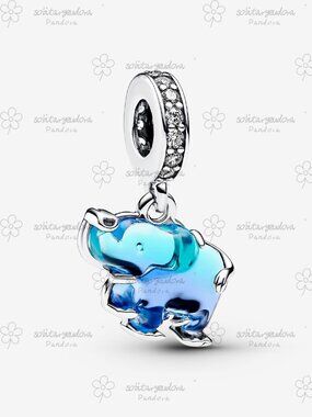 Pandora Blue Murano Glass Elephant Dangle Charm